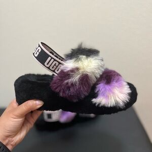•UGG• Oh Yeah Tie Dye Fluffy Slippers Strap Sling Back Indoors Outdoors
